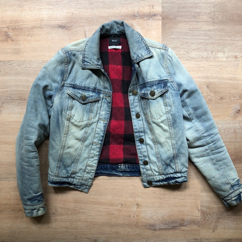 Urban Outfitters Flannel Lined Denim Jacket